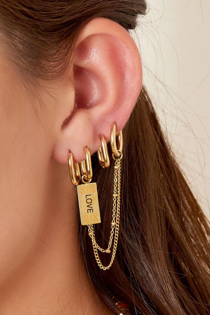 Boucles d'oreilles avec chaîne et charme d'amour Argenté Acier inoxydable Image3